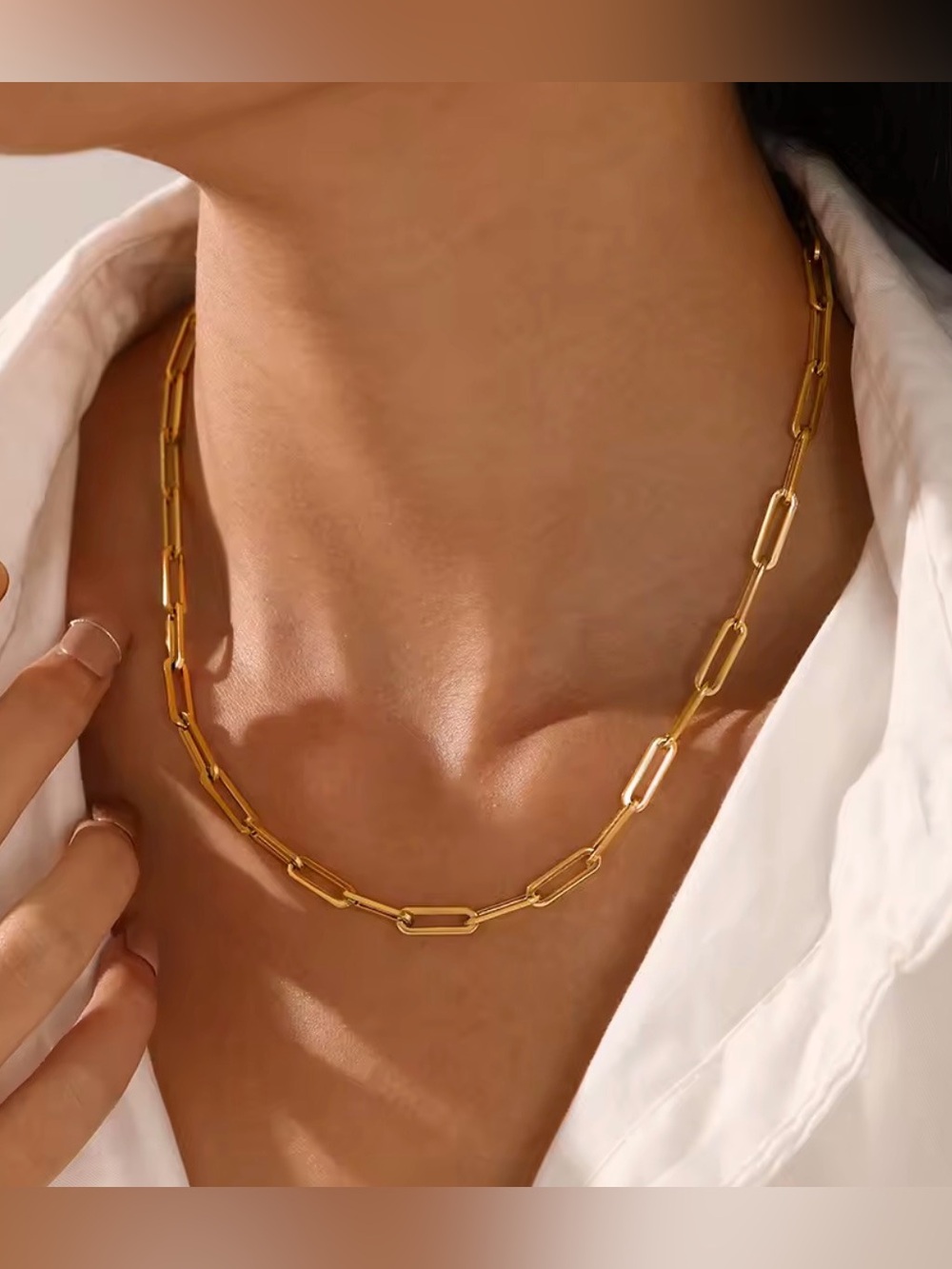 Paperclip Link Necklace Tarnish
Free Jewelry 18K Gold Plated
Stainless Steel